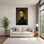 Young Woman Elegant Portrait Vintage Style Dark Dress