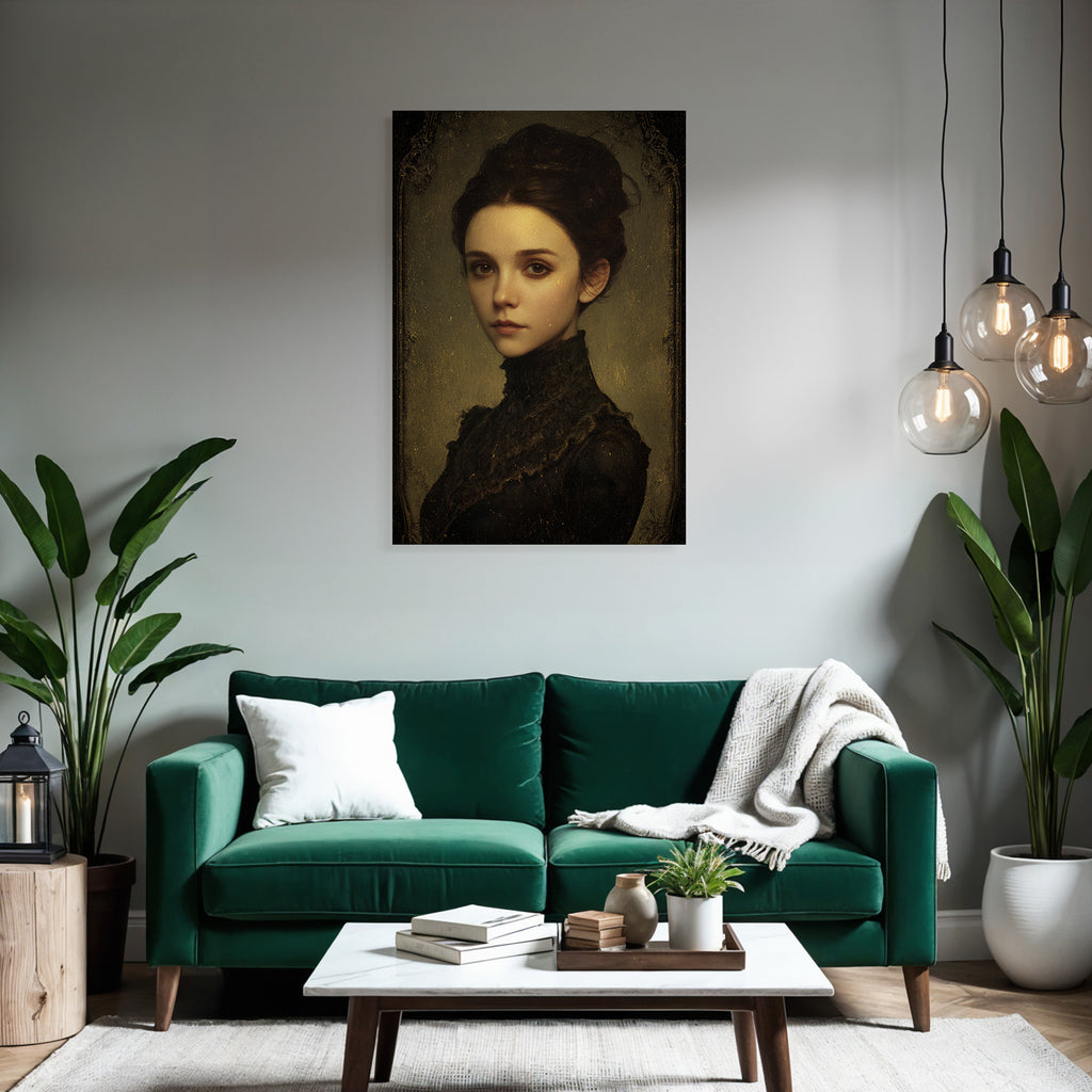 Young Woman Elegant Portrait Vintage Style Dark Dress