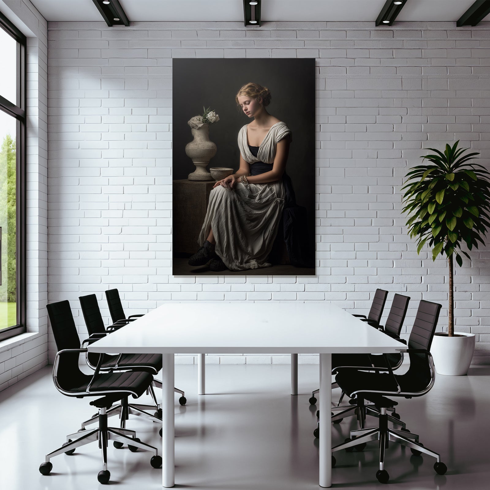Junge Frau In Em Stil Mit Weiss Gown In Dimmer Umgebung