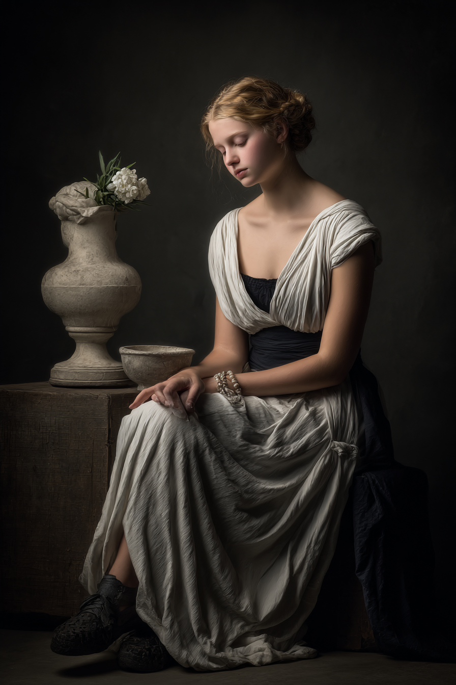 Junge Frau In Em Stil Mit Weiss Gown In Dimmer Umgebung | Klassisch | Einrichtungsstile