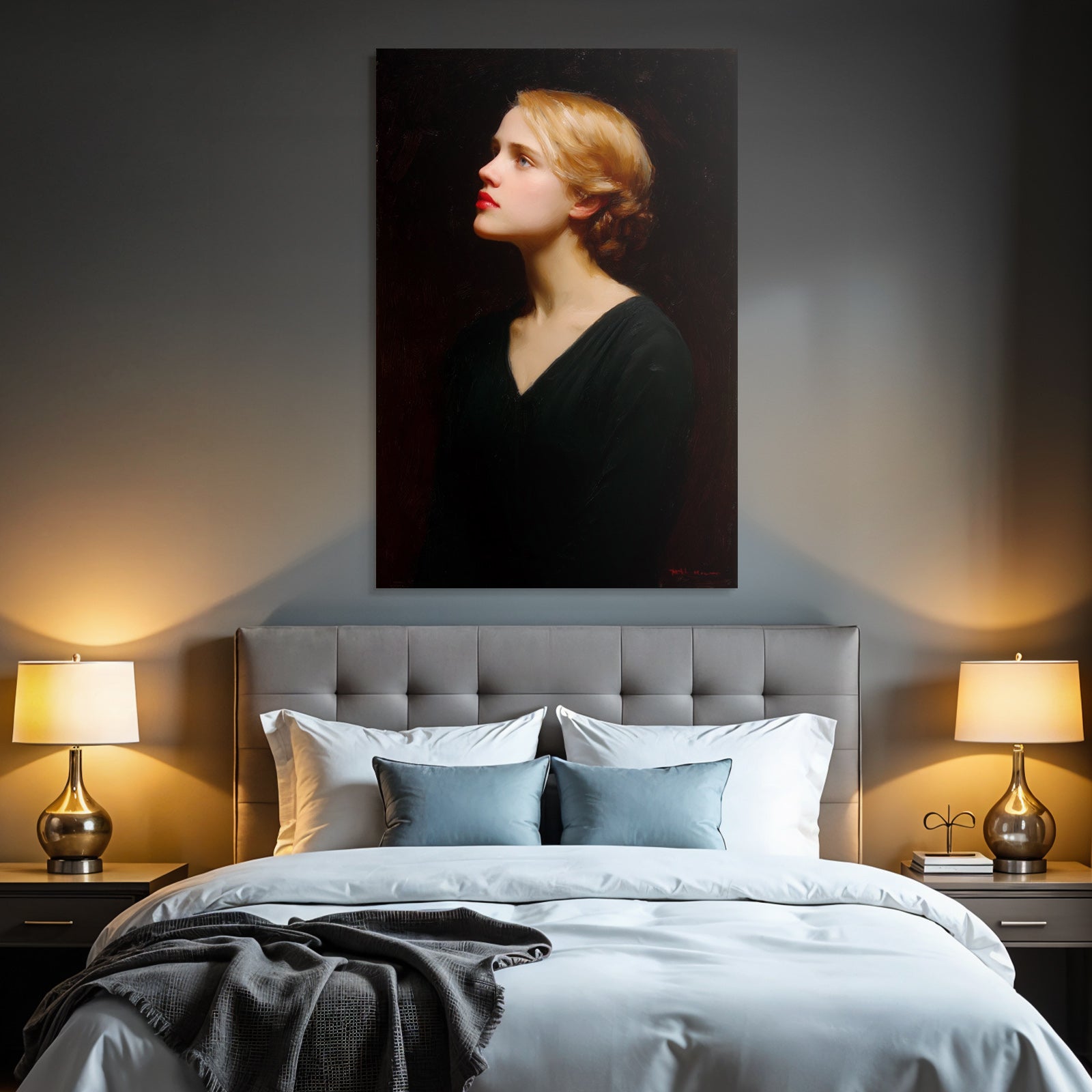 Junge Frau Portrait Profilansicht Mit Weichem Licht Und Dunklem Hintergrund