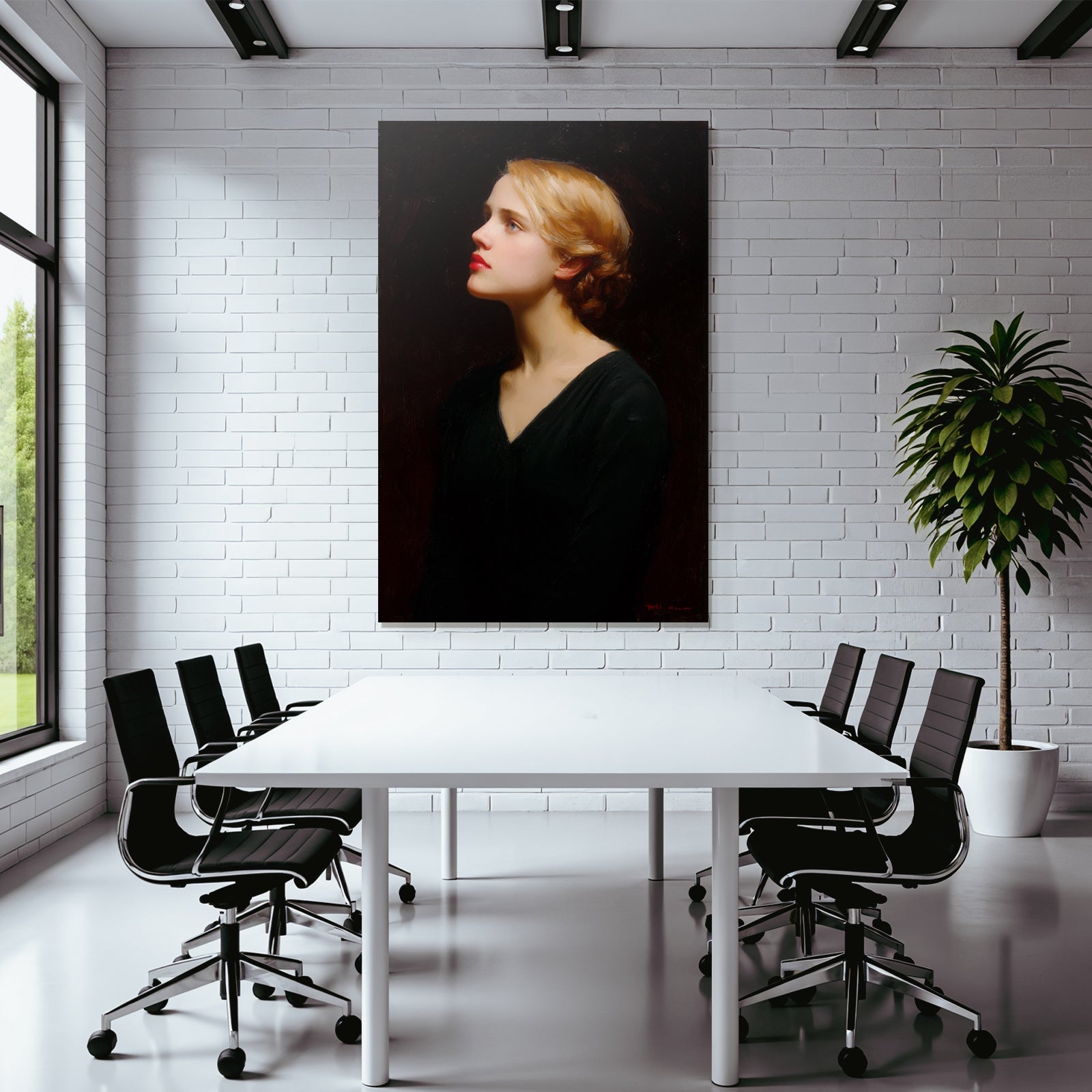 Junge Frau Portrait Profilansicht Mit Weichem Licht Und Dunklem Hintergrund