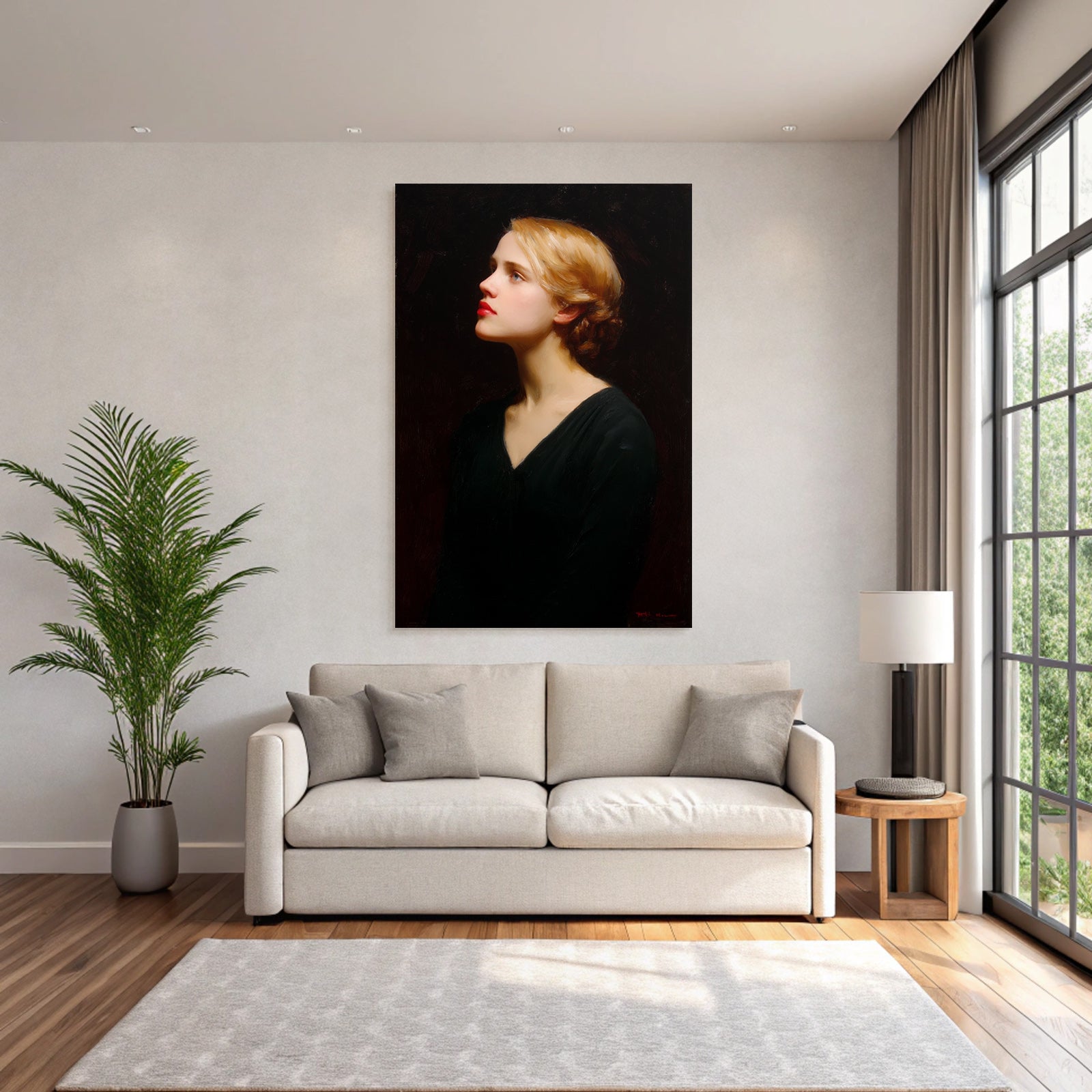 Junge Frau Portrait Profilansicht Mit Weichem Licht Und Dunklem Hintergrund