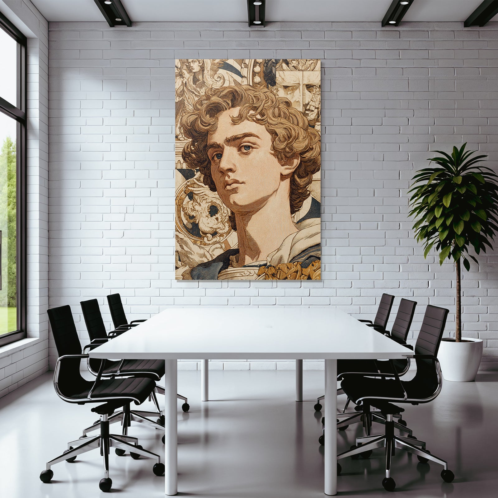 Junger Mann Mit Lockigem Haar Im Kunstvollen Hintergrund