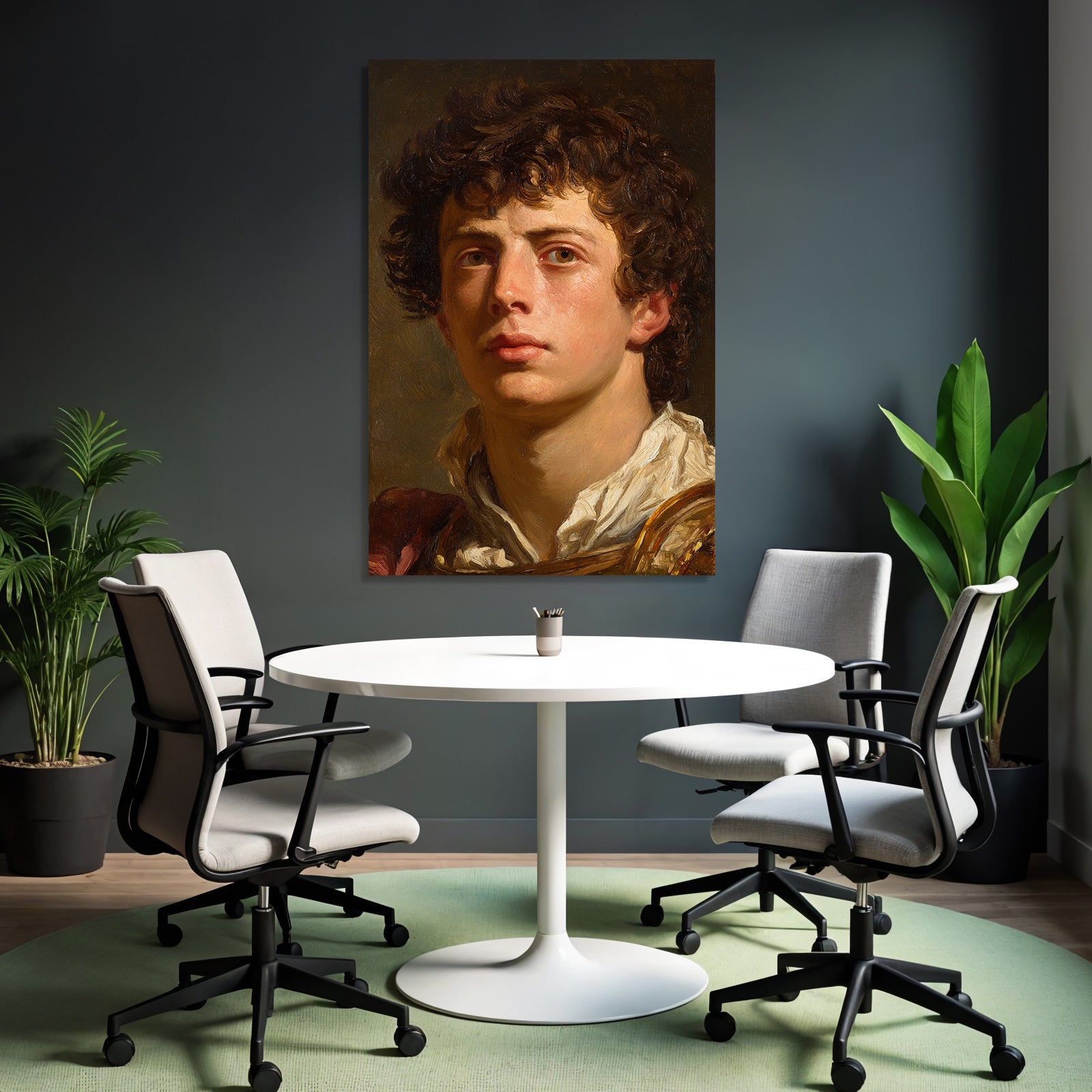 Junger Mann Mit Lockigem Haar Portrait Kunst Bild