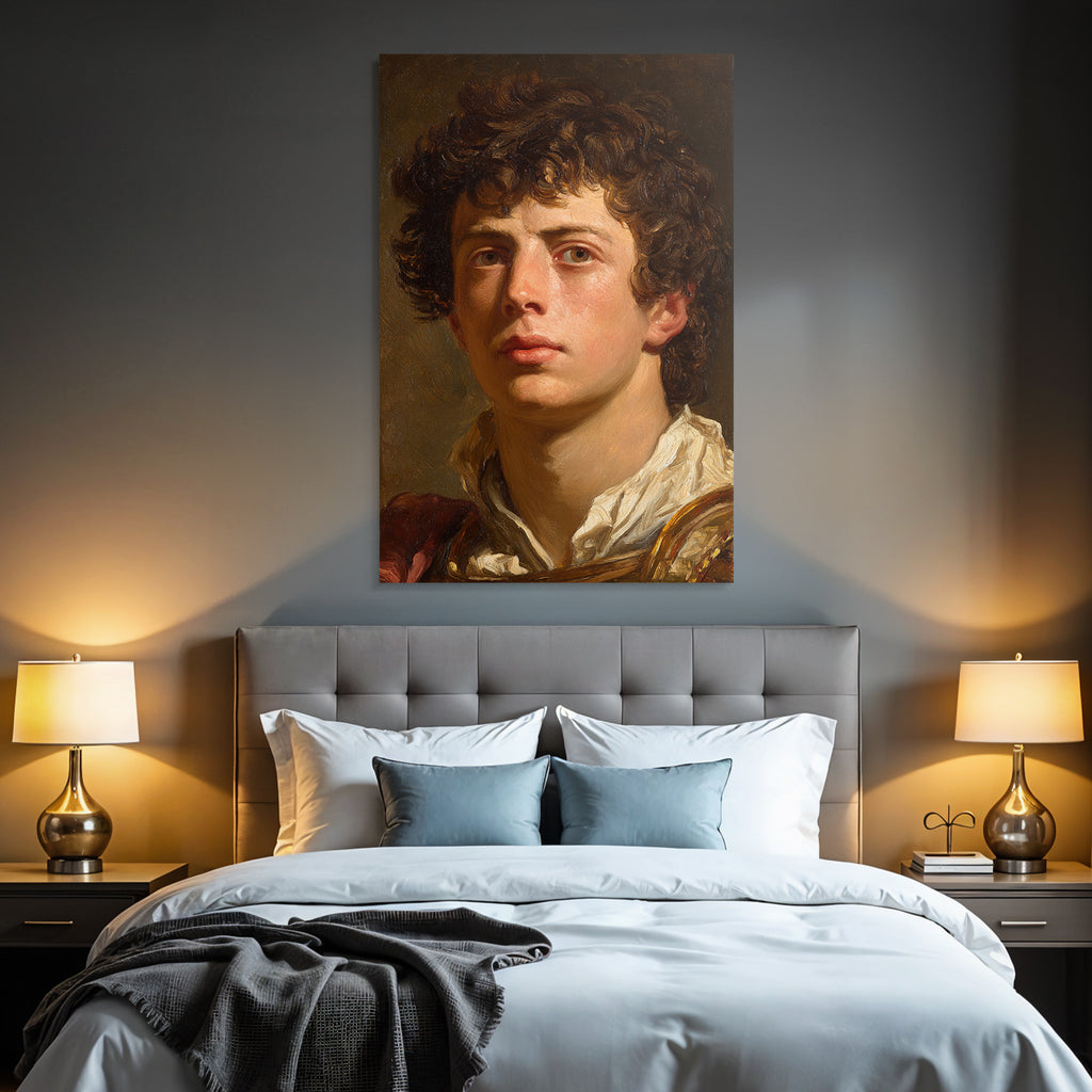 Junger Mann Mit Lockigem Haar Portrait Kunst Bild