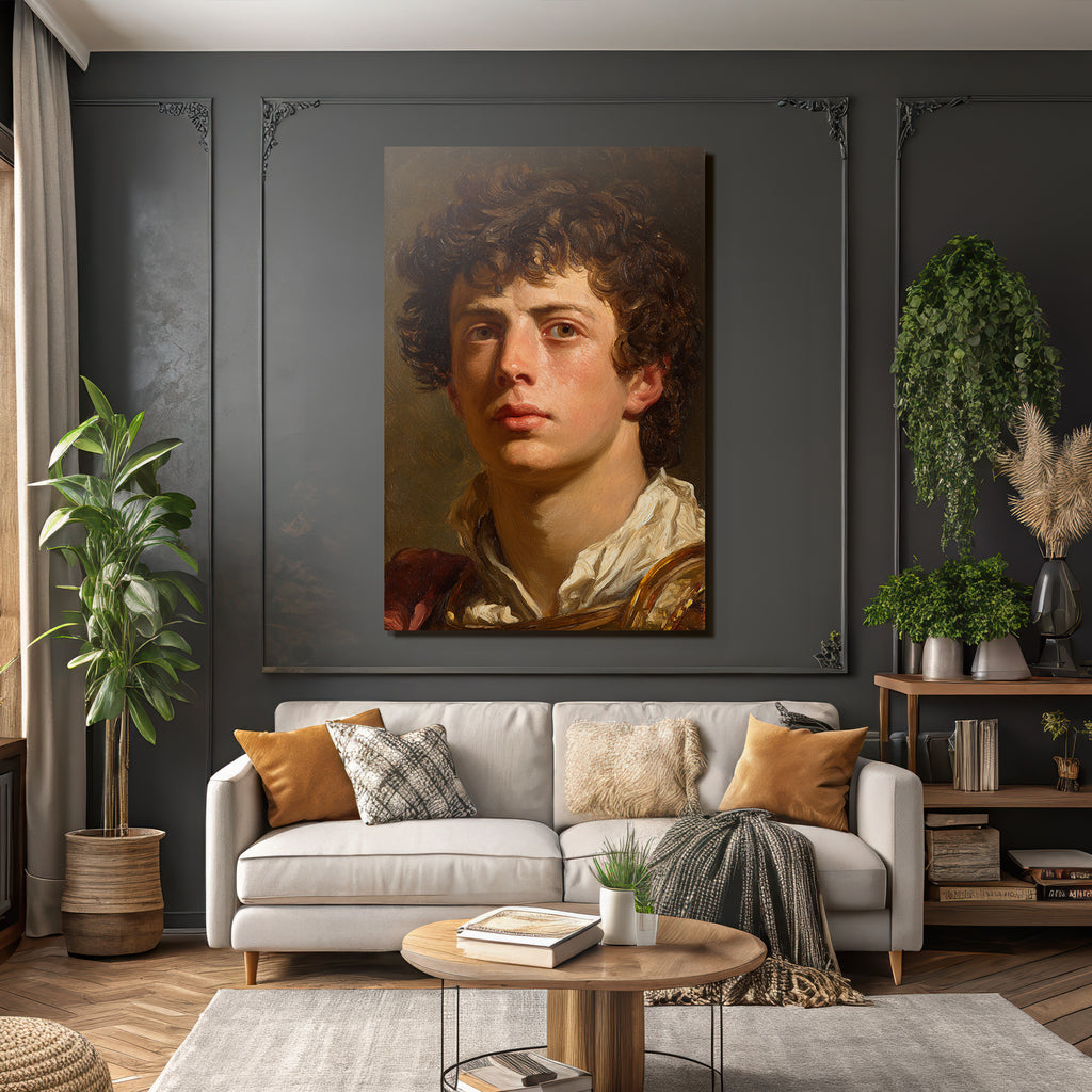 Junger Mann Mit Lockigem Haar Portrait Kunst Bild