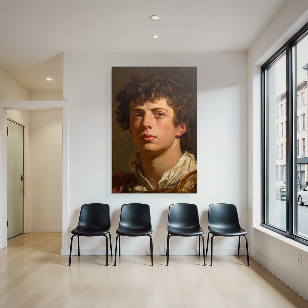Junger Mann Mit Lockigem Haar Portrait Kunst Bild
