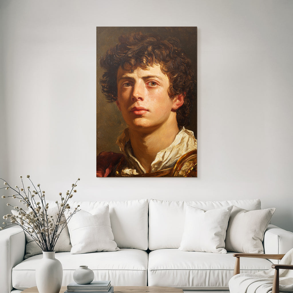 Junger Mann Mit Lockigem Haar Portrait Kunst Bild