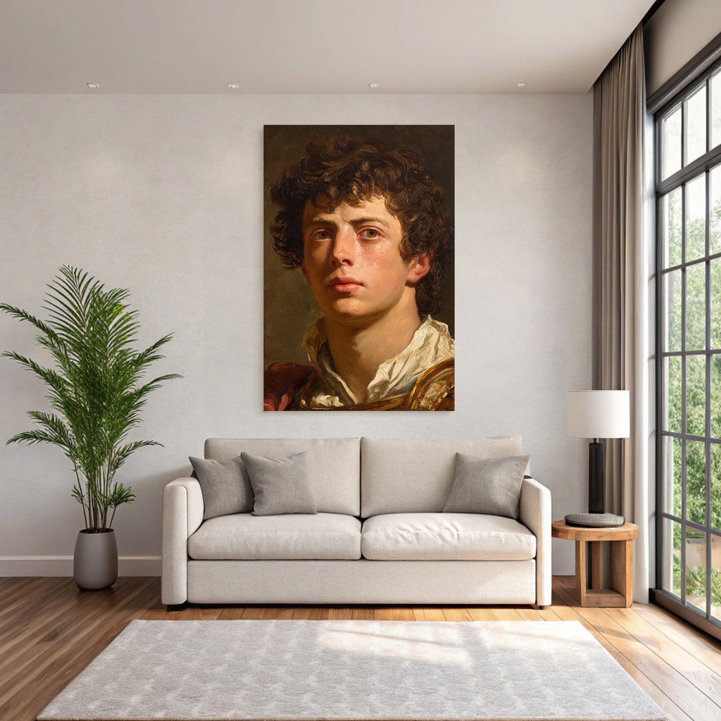 Junger Mann Mit Lockigem Haar Portrait Kunst Bild