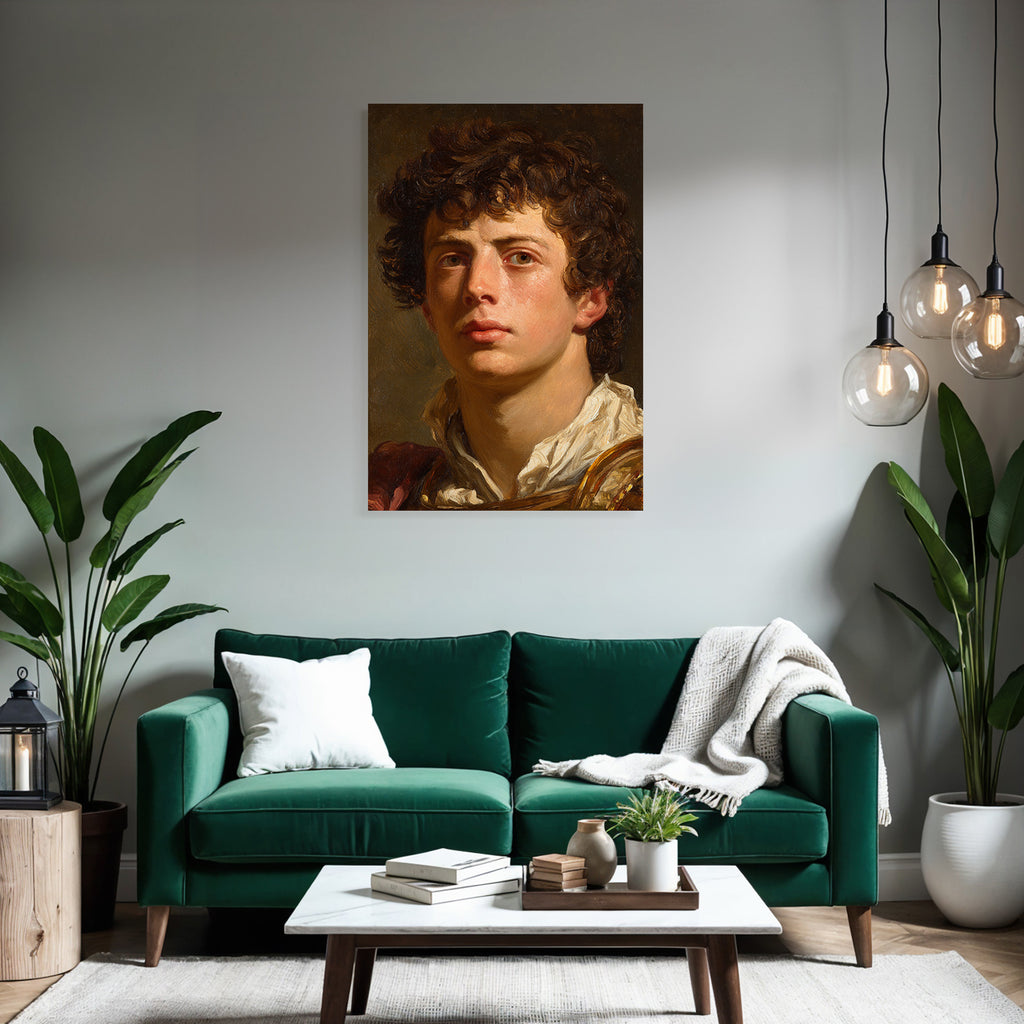 Junger Mann Mit Lockigem Haar Portrait Kunst Bild