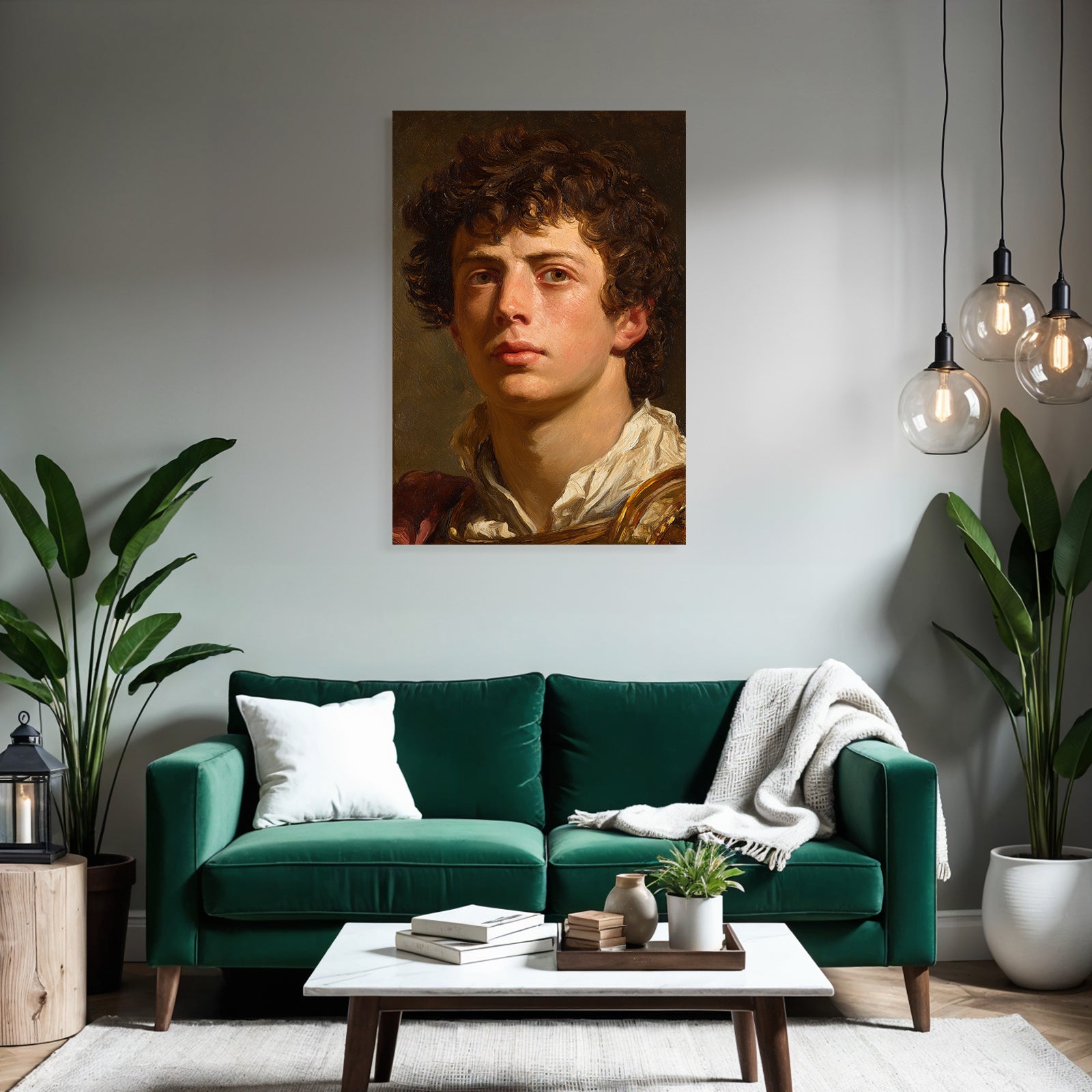 Junger Mann Mit Lockigem Haar Portrait Kunst Bild