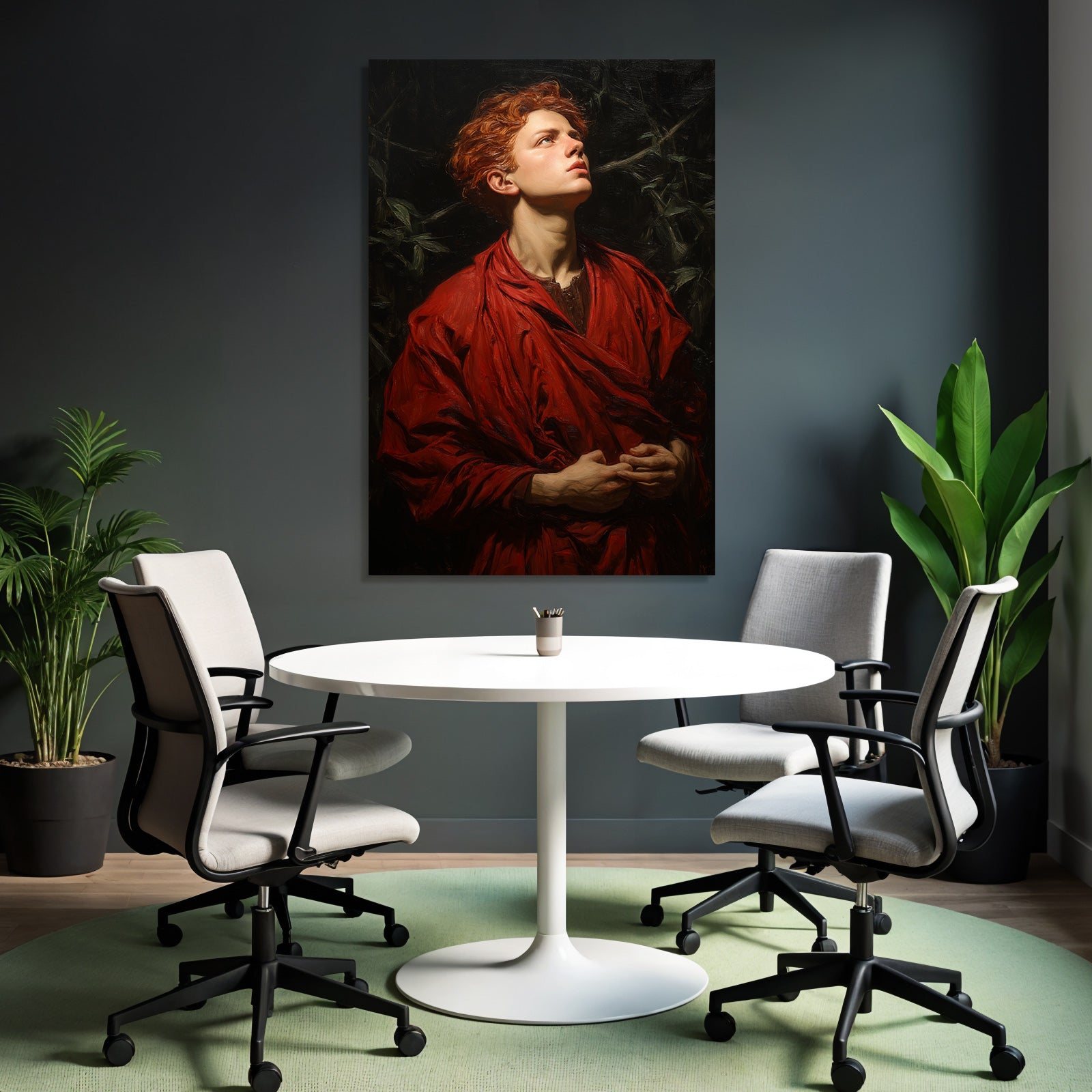 Junger Mensch Mit Rotem Haar Und Roberte Auf Dunklem Hintergrund