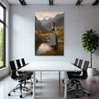 Junges Maedchen Im Perioden Code Das Stand By Einem Bach Mit Berglandschaft Und Horsen