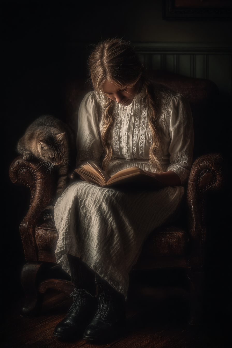 Maedchen Mit Buch Und Katze In Waermer Umgebung | Klassisch | Einrichtungsstile