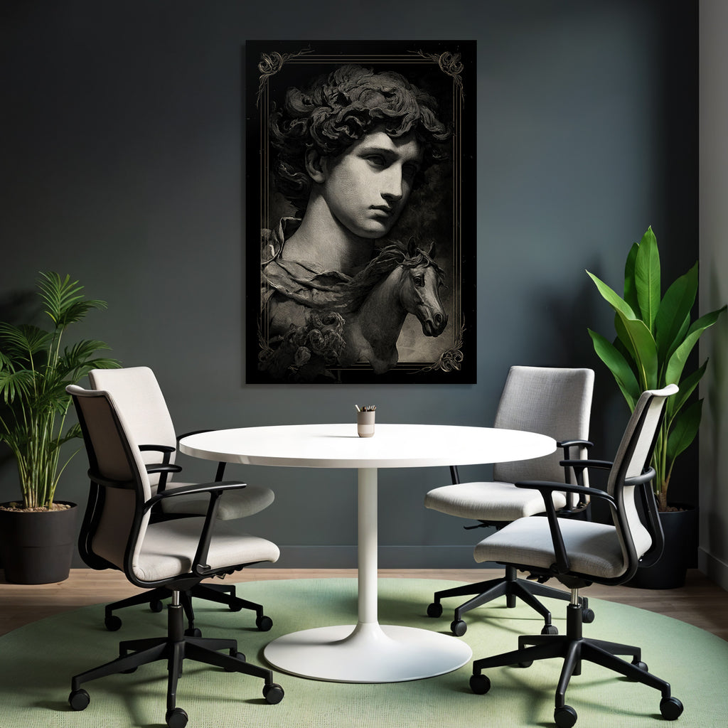 Maennlicher Figuren Portrait Mit Pferdekopf Und Blumen Kunstwerk