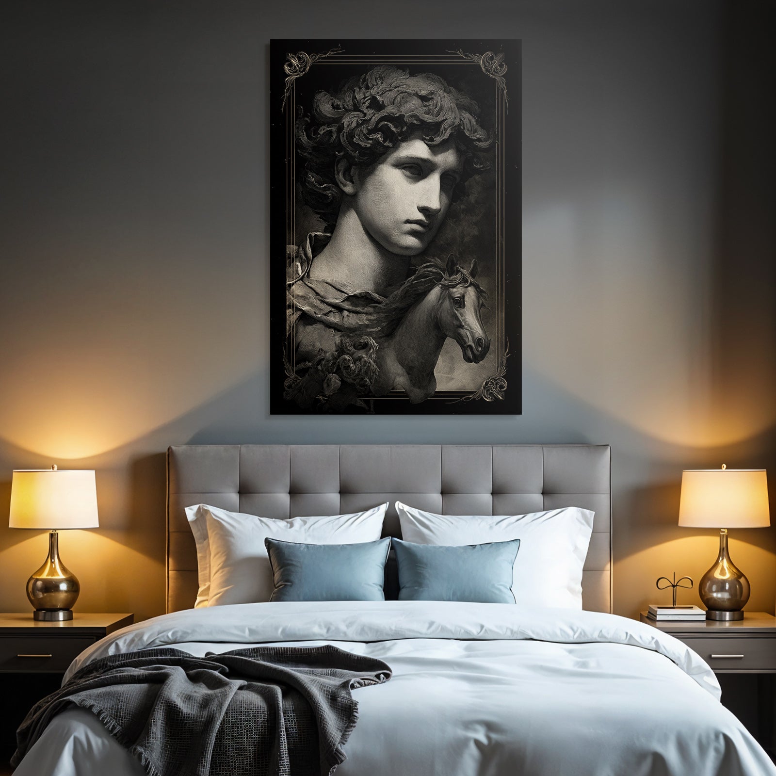 Maennlicher Figuren Portrait Mit Pferdekopf Und Blumen Kunstwerk