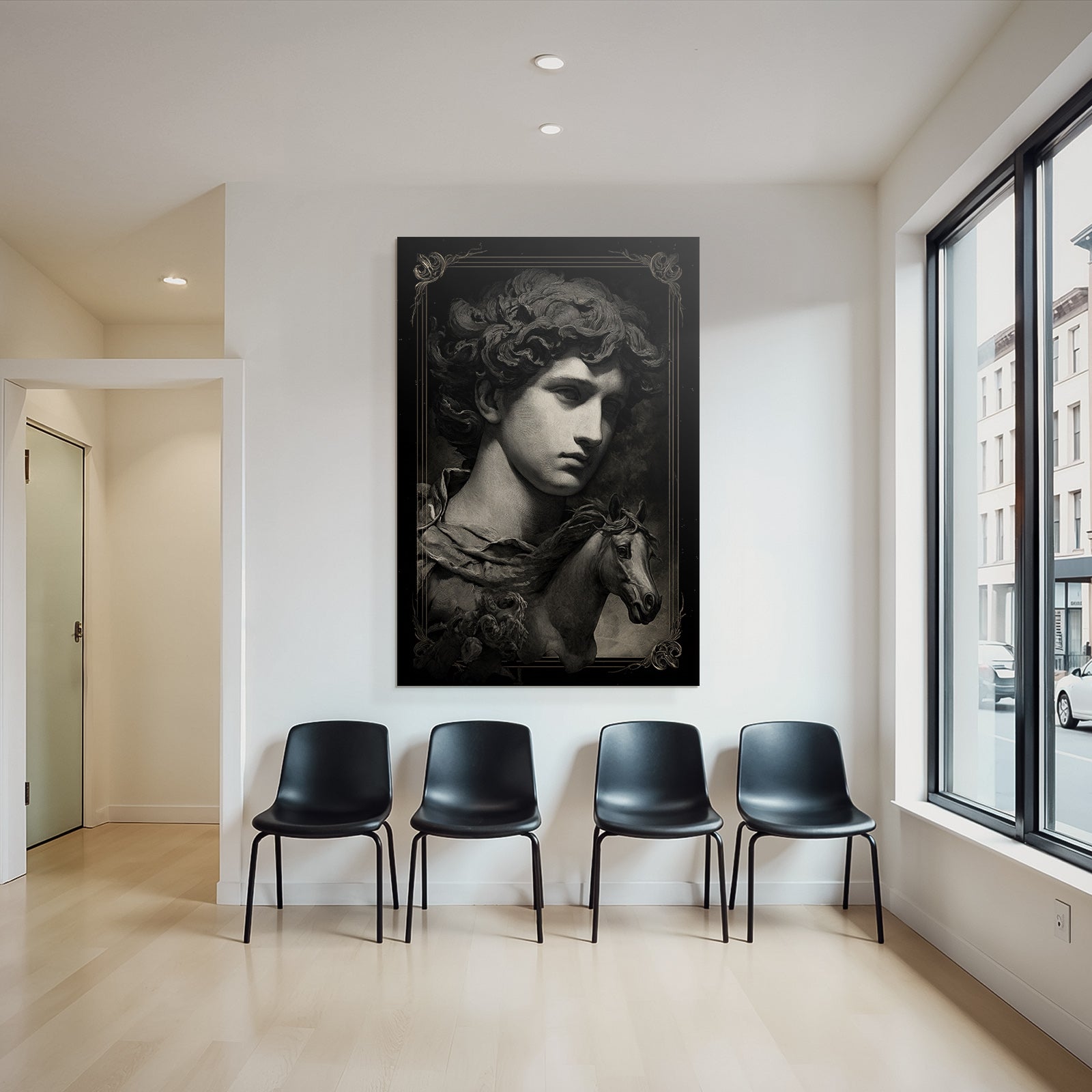 Maennlicher Figuren Portrait Mit Pferdekopf Und Blumen Kunstwerk
