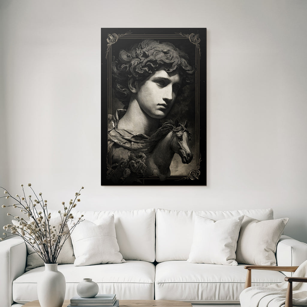 Maennlicher Figuren Portrait Mit Pferdekopf Und Blumen Kunstwerk