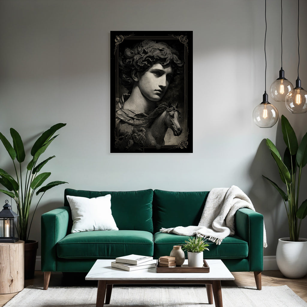 Maennlicher Figuren Portrait Mit Pferdekopf Und Blumen Kunstwerk