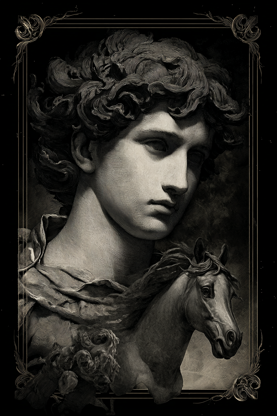 Maennlicher Figuren Portrait Mit Pferdekopf Und Blumen Kunstwerk | Klassisch | Einrichtungsstile