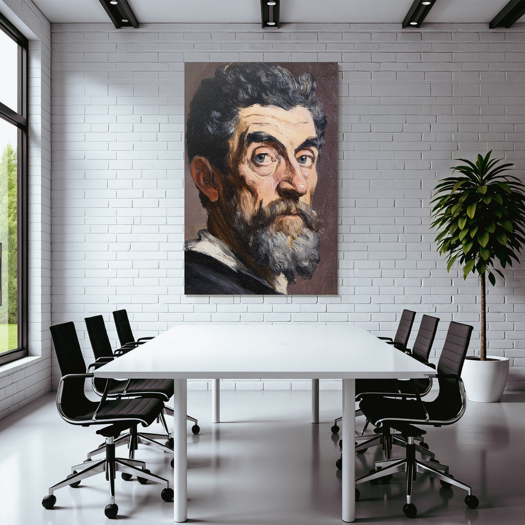 Mann Mit Schwarz Haar Und Bart Der Sich Umschaut Oelgemalde