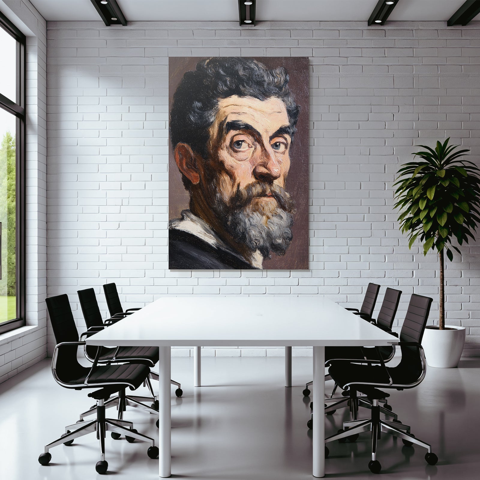 Mann Mit Schwarz Haar Und Bart Der Sich Umschaut Oelgemalde