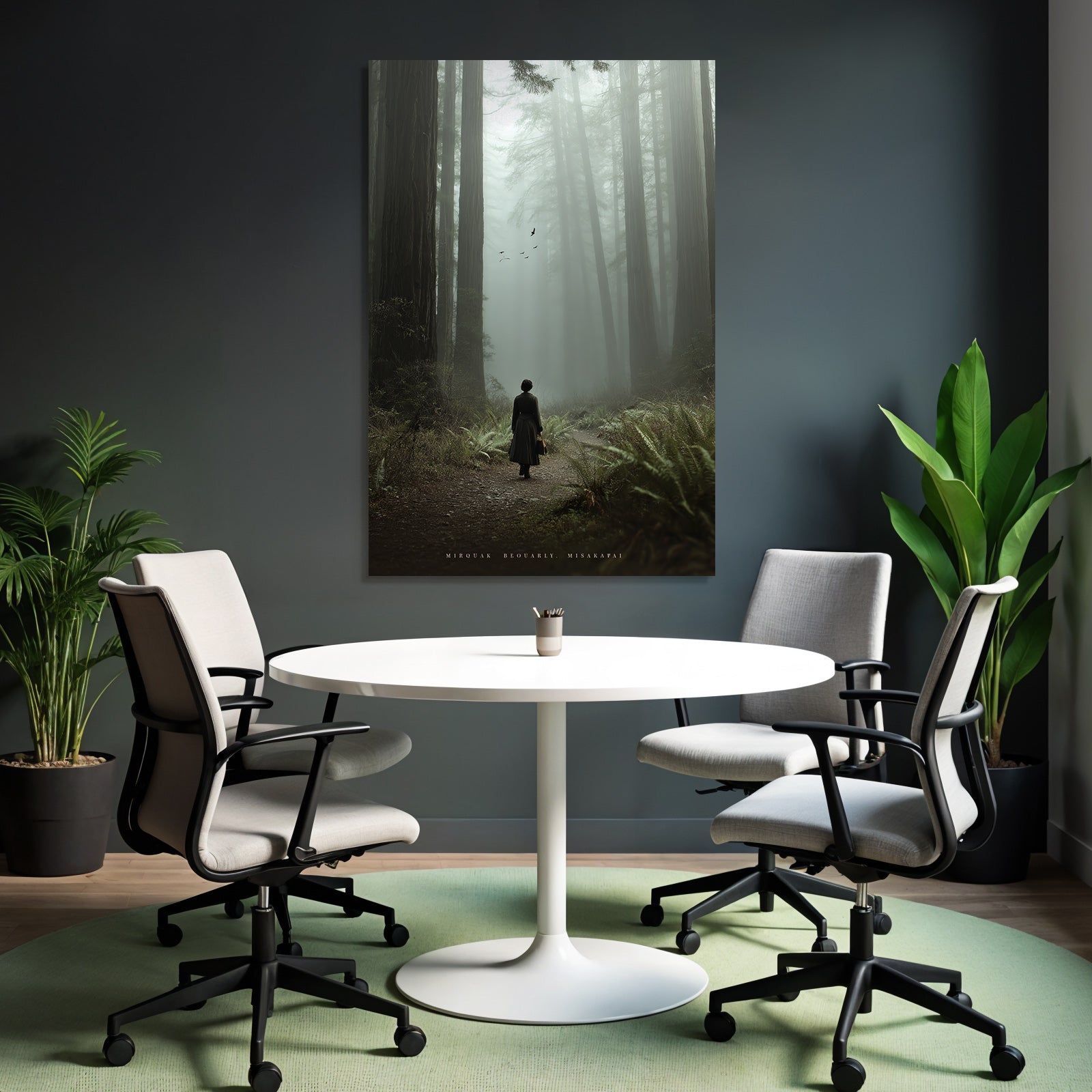 Mistiger Wald Mit Person In Vintage Kleidung