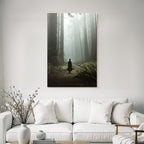 Mistiger Wald Mit Person In Vintage Kleidung