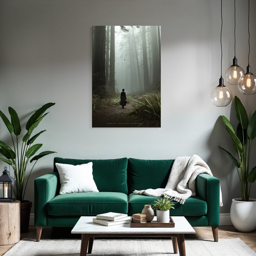 Mistiger Wald Mit Person In Vintage Kleidung