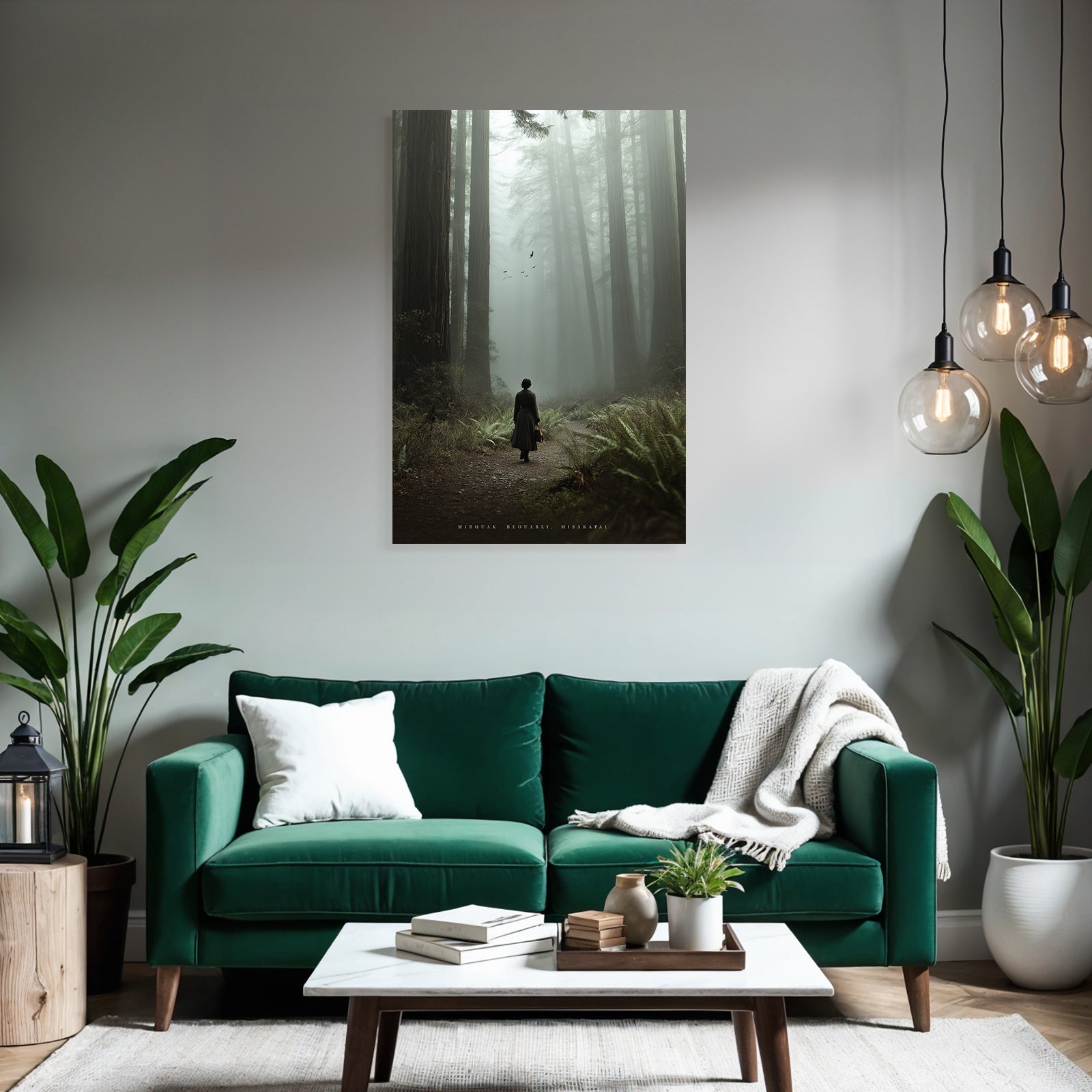 Mistiger Wald Mit Person In Vintage Kleidung
