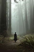 Mistiger Wald Mit Person In Vintage Kleidung | Klassisch | Einrichtungsstile