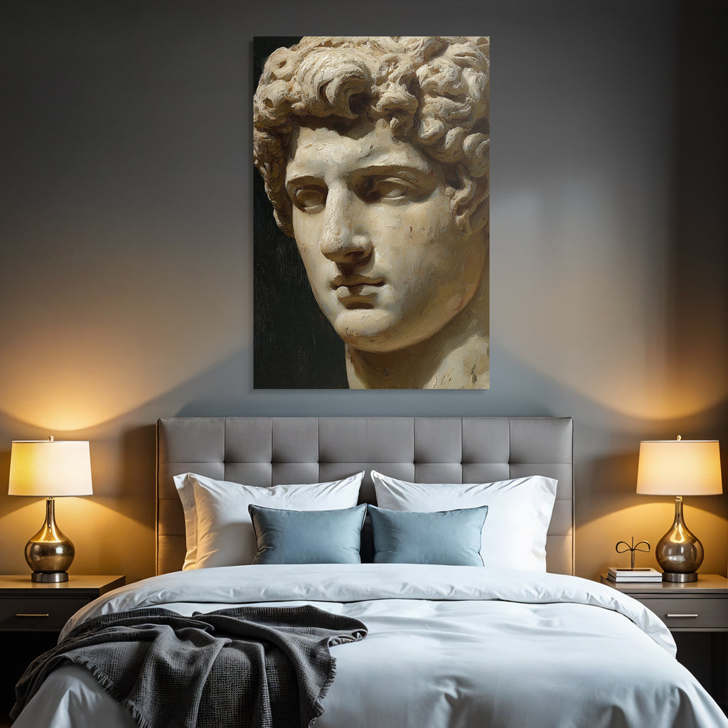Naheaufnahme E Skulptur Maennlicher Figur Lockiges Haar