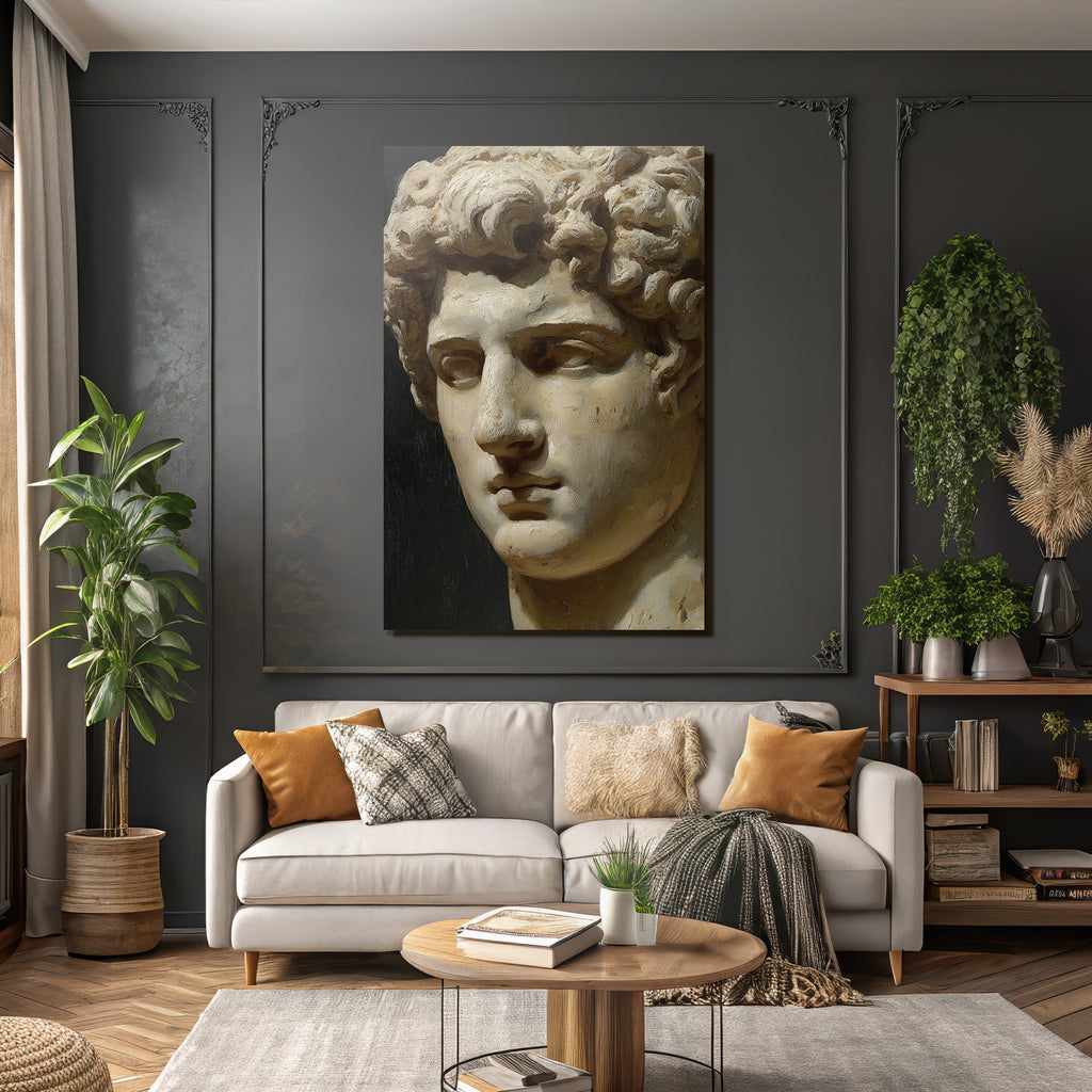 Naheaufnahme E Skulptur Maennlicher Figur Lockiges Haar