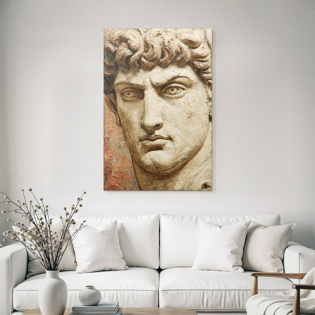 Naheaufnahme Skulptur Portrait Mannerliches Gestalt Mit Lockigem Haar