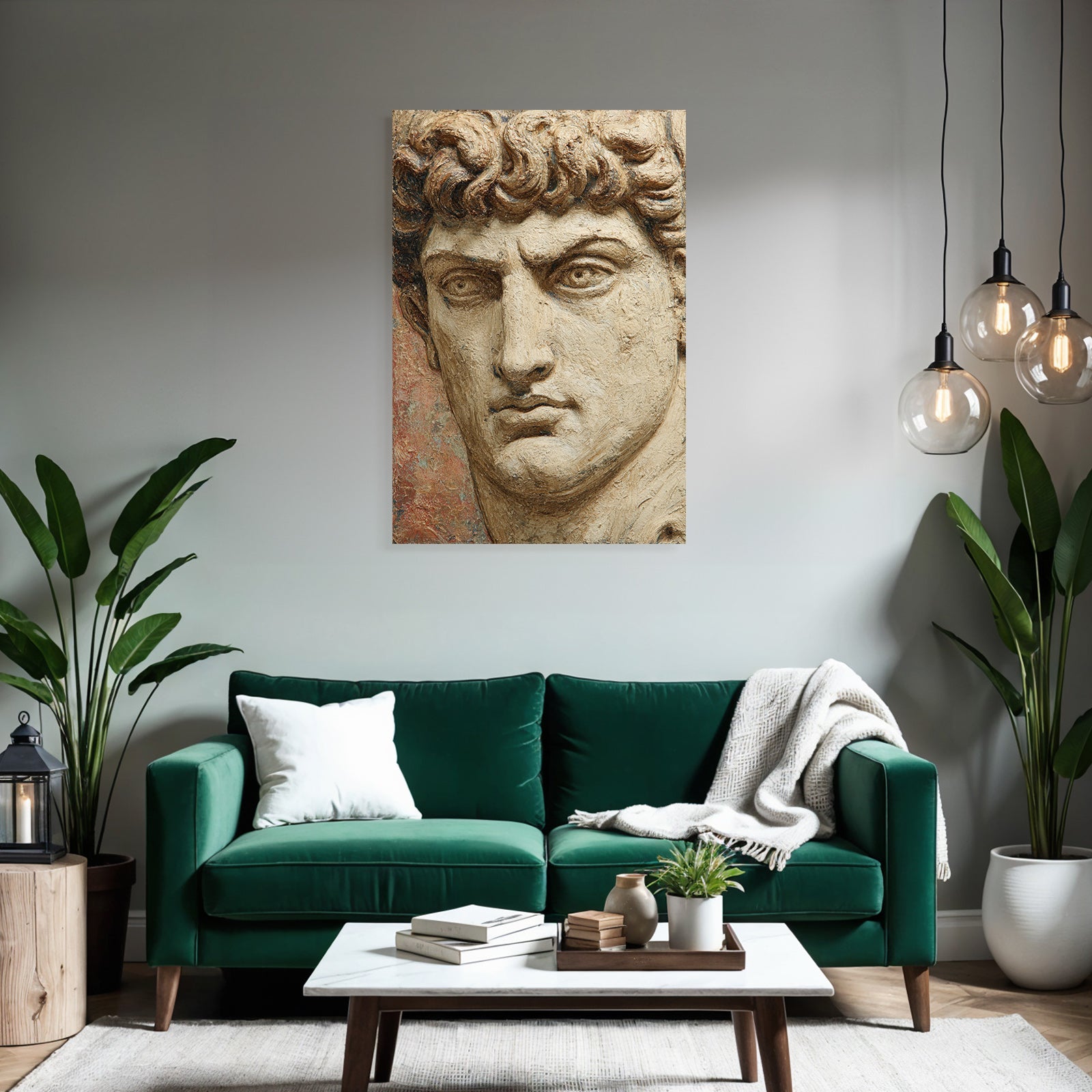 Naheaufnahme Skulptur Portrait Mannerliches Gestalt Mit Lockigem Haar