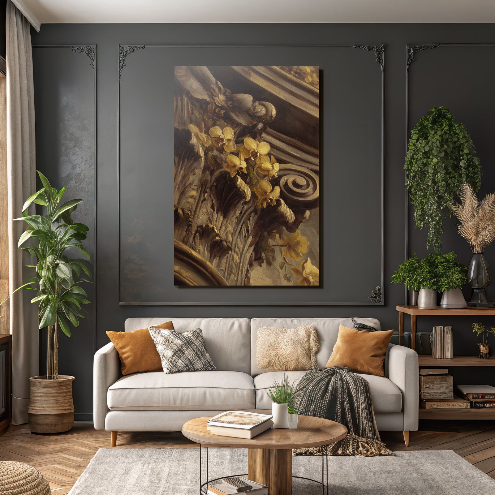 Ornate Architectural Detail Mit Verzierten Blumen Und Blattwerk