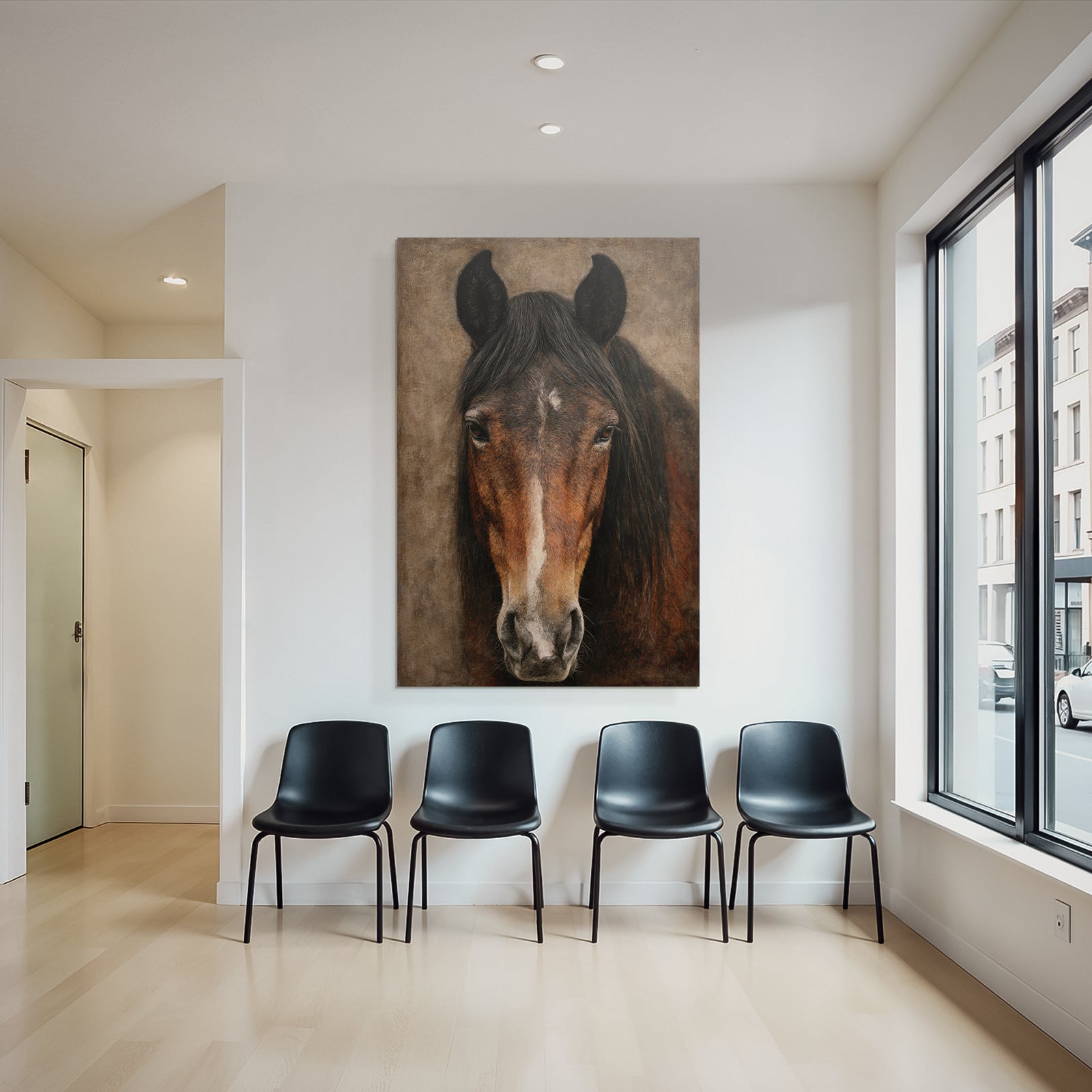 Pferde Portrait Mit Braunem Fell Und Schwarzem Manu Hintergrund