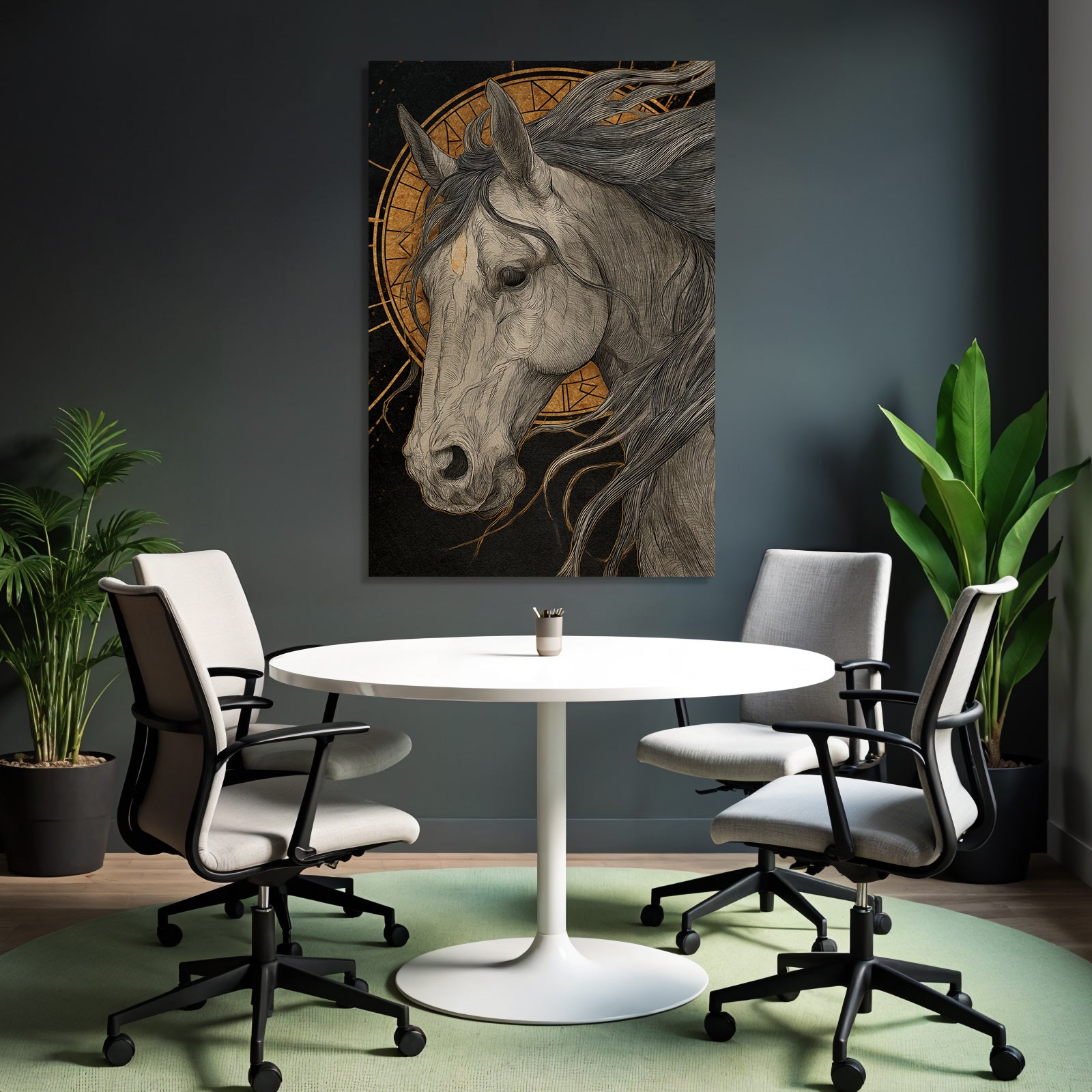 Pferdekopf Kunstvolle Lineare Illustration Mystisches Hintergrund