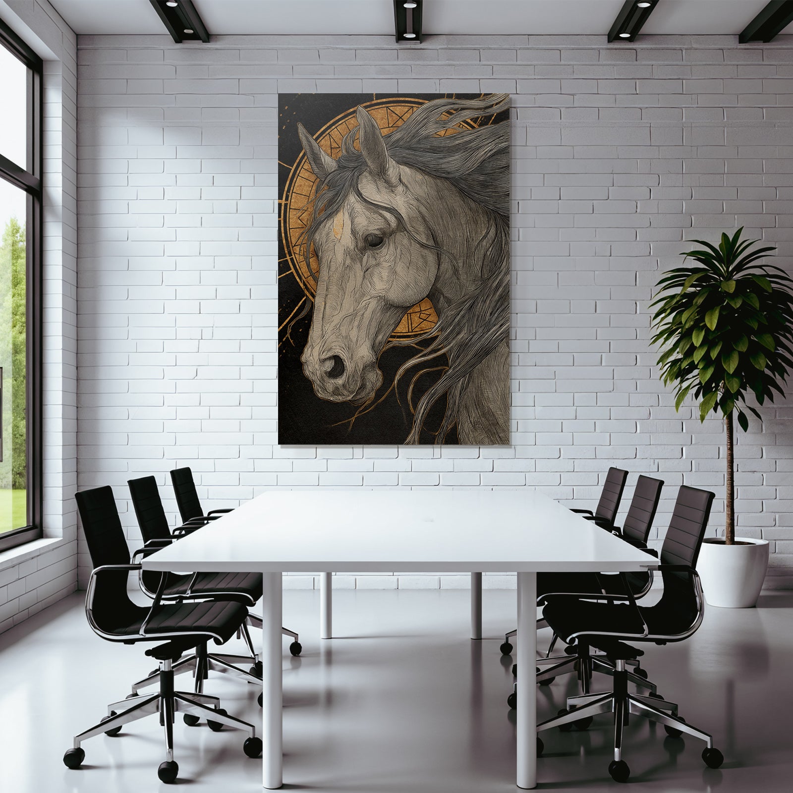 Pferdekopf Kunstvolle Lineare Illustration Mystisches Hintergrund
