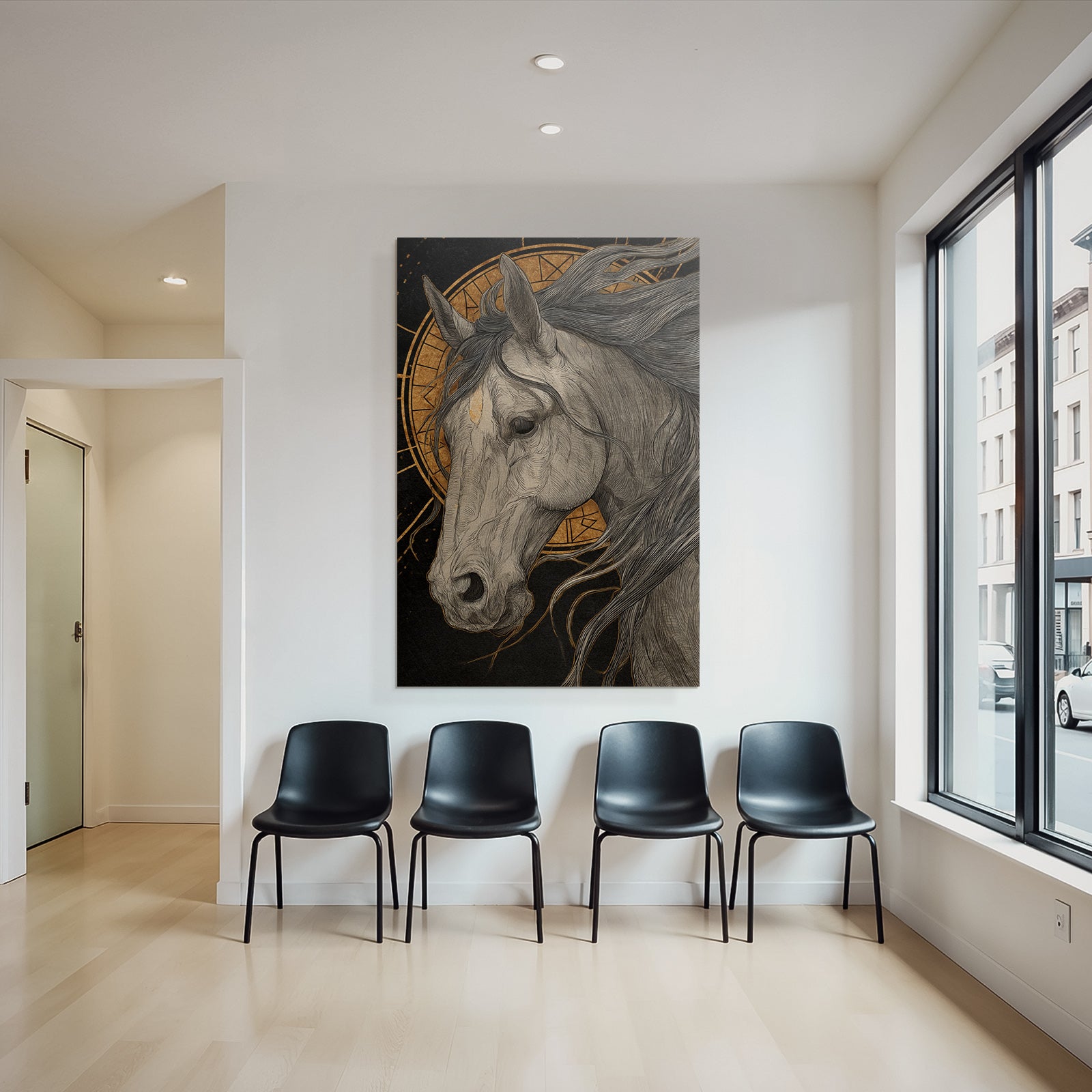 Pferdekopf Kunstvolle Lineare Illustration Mystisches Hintergrund