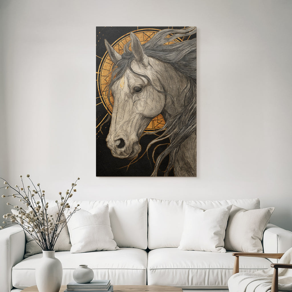 Pferdekopf Kunstvolle Lineare Illustration Mystisches Hintergrund