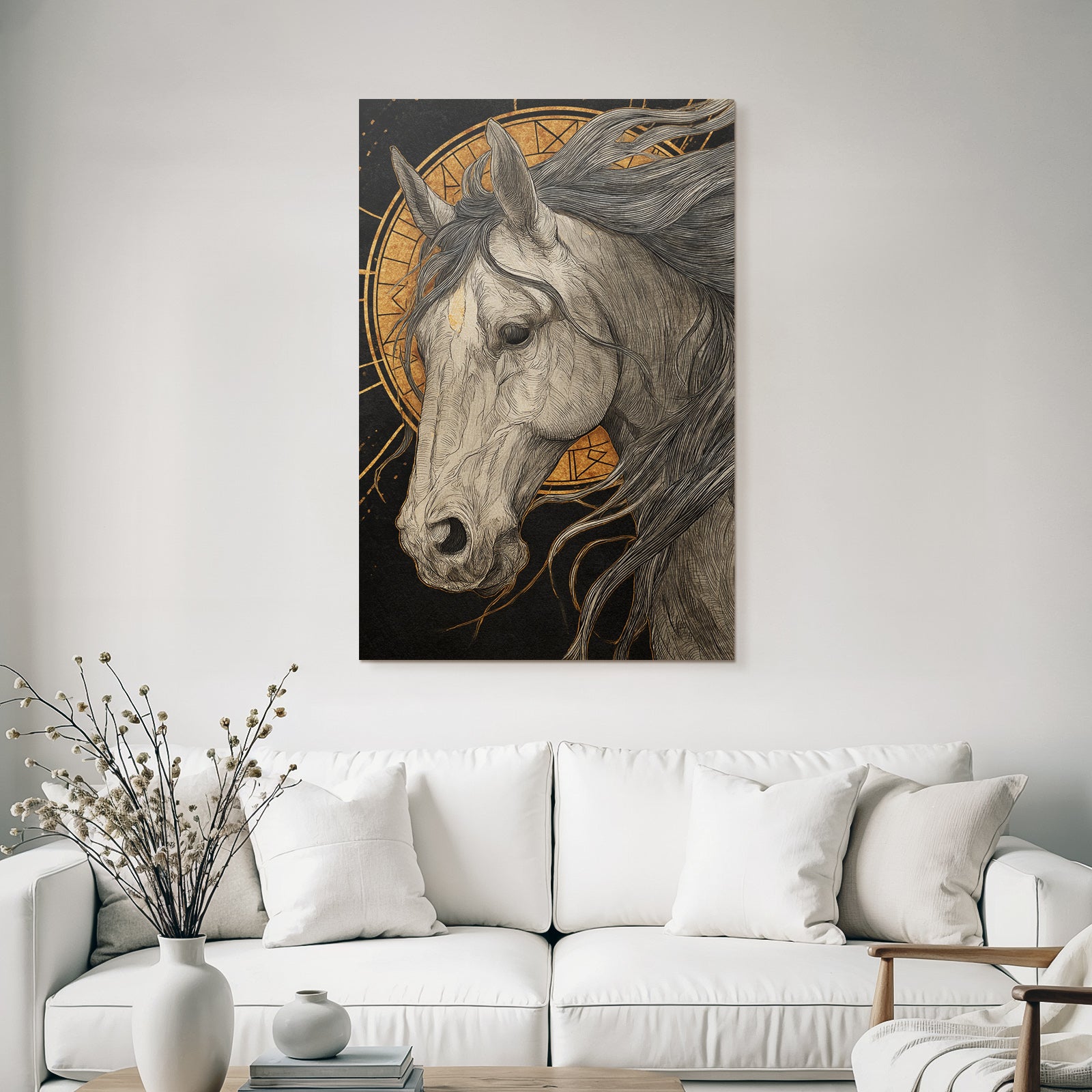 Pferdekopf Kunstvolle Lineare Illustration Mystisches Hintergrund