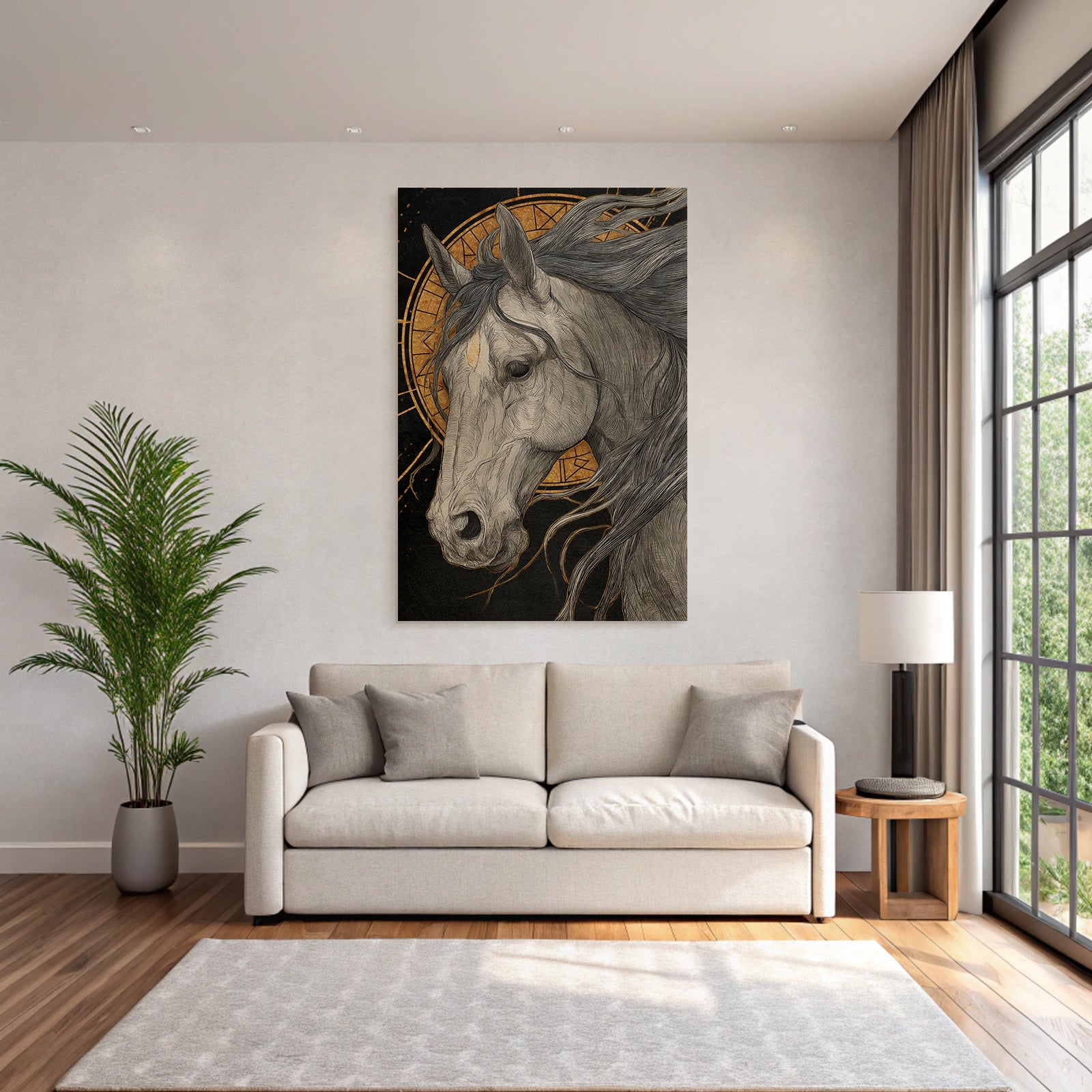 Pferdekopf Kunstvolle Lineare Illustration Mystisches Hintergrund