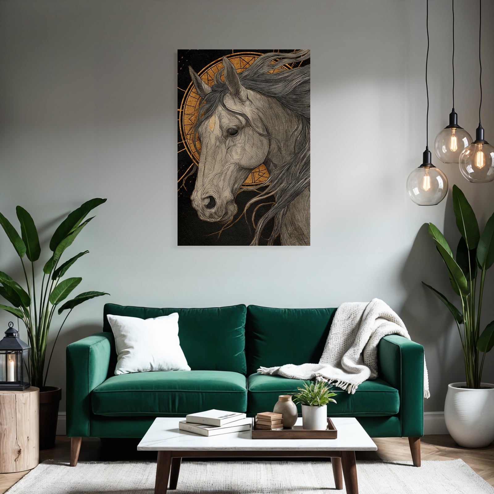 Pferdekopf Kunstvolle Lineare Illustration Mystisches Hintergrund