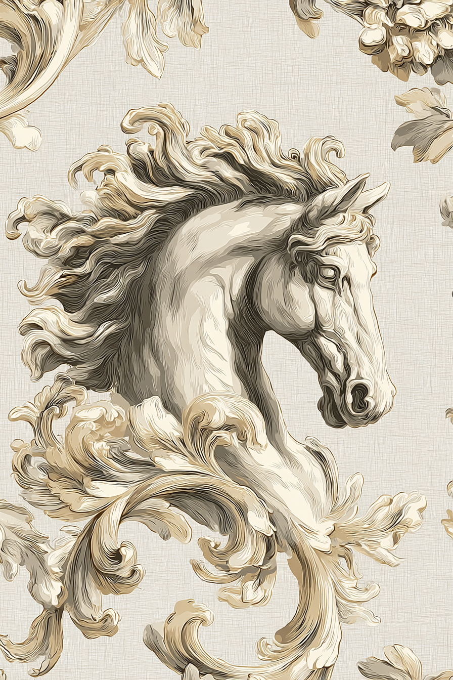 Pferdekopf Ornate Fliesendesign Beige Creme | Klassisch | Einrichtungsstile