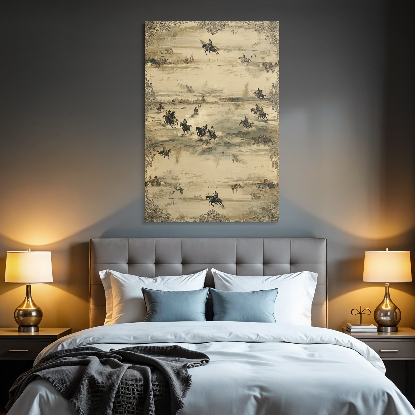 Pferdereiter In Der Landschaft Western Thema Vintage Aesthetik
