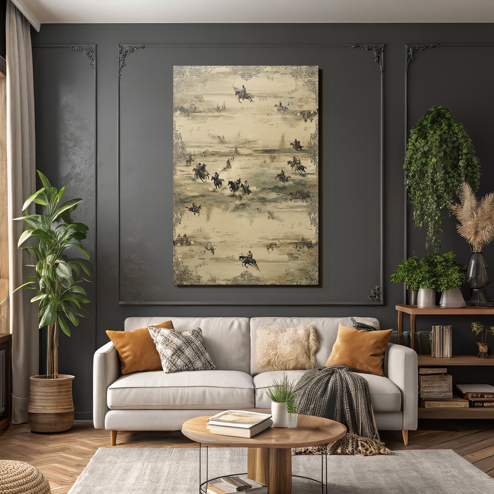 Pferdereiter In Der Landschaft Western Thema Vintage Aesthetik