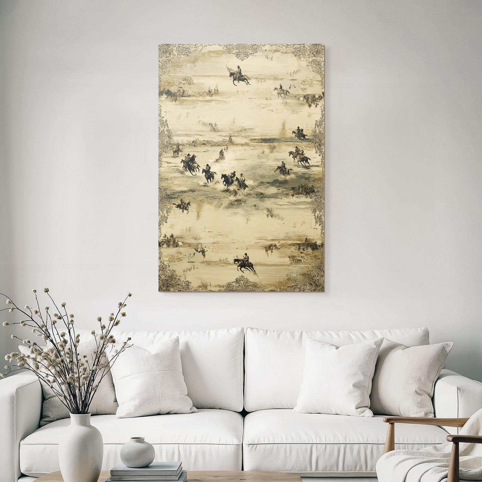 Pferdereiter In Der Landschaft Western Thema Vintage Aesthetik