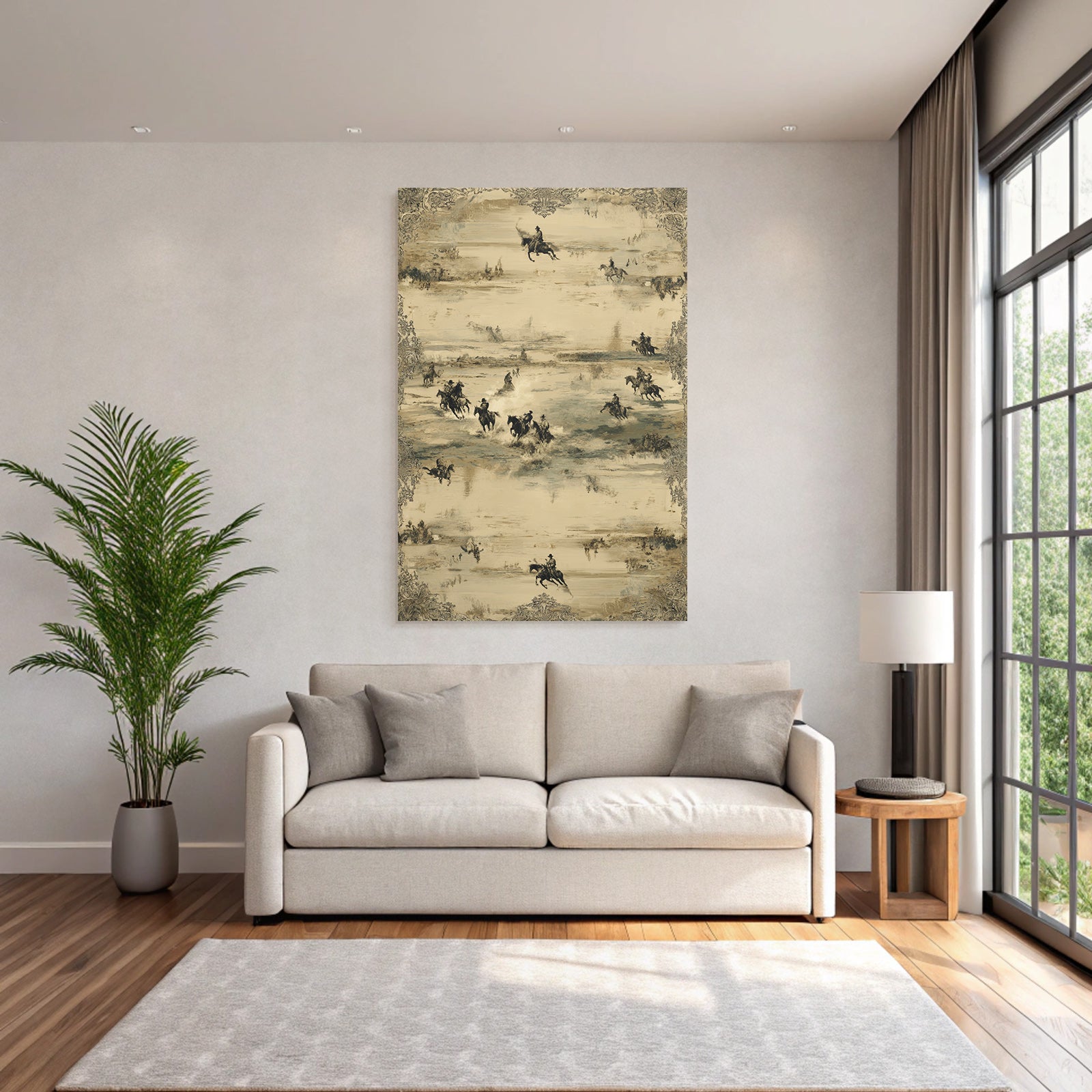 Pferdereiter In Der Landschaft Western Thema Vintage Aesthetik
